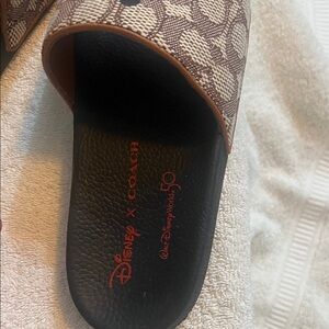 Coach Brown Logo Pattern Slide Sandals with Black Footbed